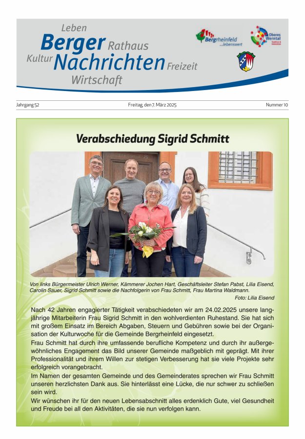 Berger Nachrichten, Bergrheinfeld Titelblatt 10/2025