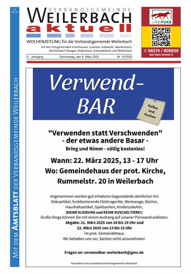 Verbandsgemeinde Weilerbach aktuell Titelblatt 10/2025