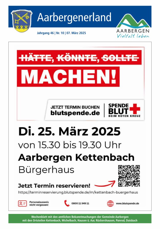 Aarbergenerland - Wochenblatt mit den amtlichen Bekanntmachungen Titelblatt 10/2025