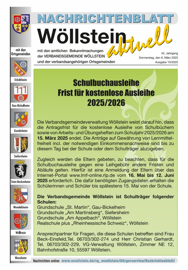 Nachrichtenblatt Wöllstein aktuell Titelblatt 10/2025