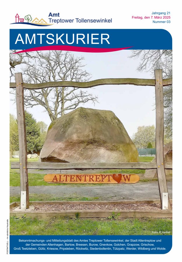Amtskurier des Amtes Treptower Tollensewinkel Titelblatt 03/2025