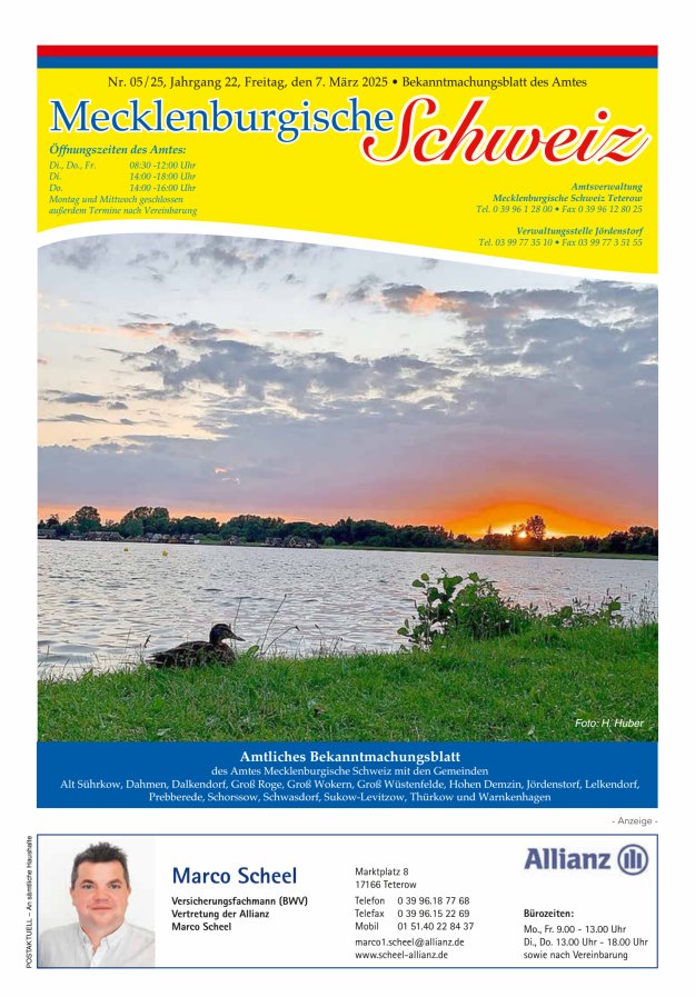 Bekanntmachungsblatt des Amtes Mecklenburgische Schweiz Titelblatt 05/2025