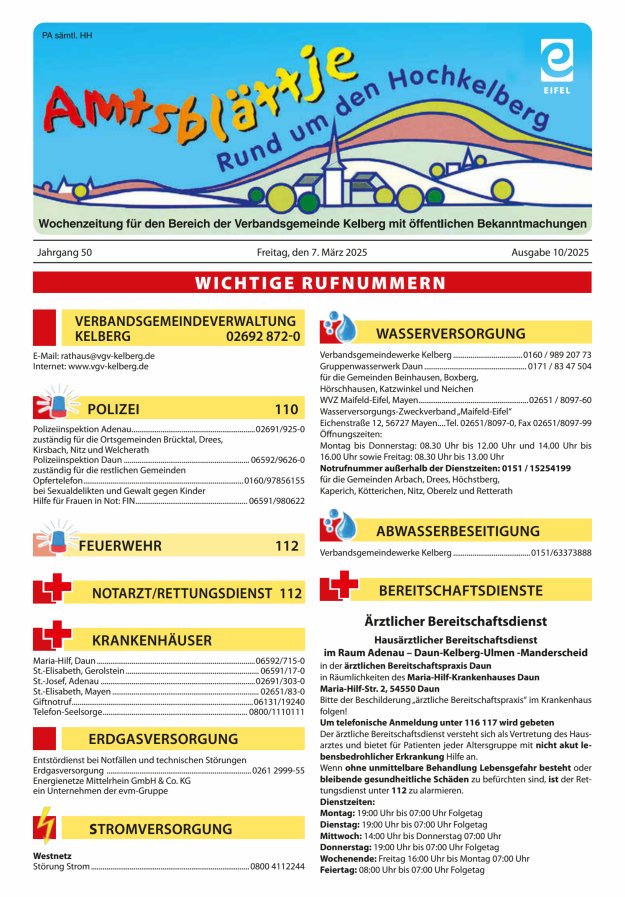Amtsblättje - Rund um den Hochkelberg Titelblatt 10/2025
