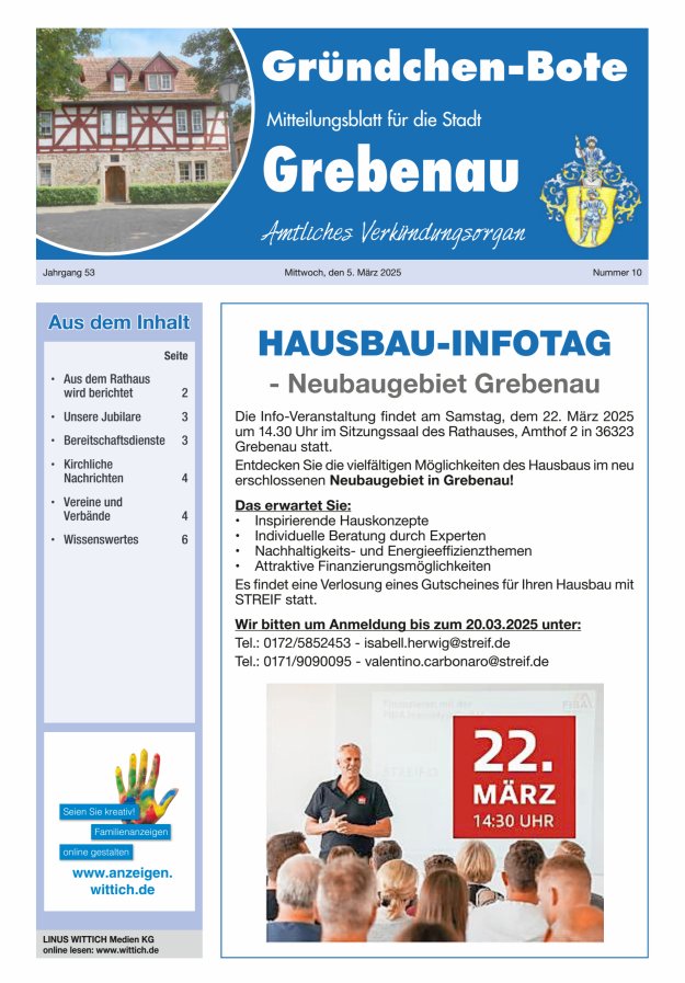 Grebenau - Gründchen Bote - Mitteilungsblatt für die Stadt Grebenau Titelblatt 10/2025