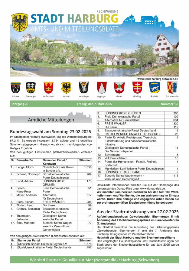 Amts- und Mitteilungsblatt der Stadt Harburg Titelblatt 10/2025