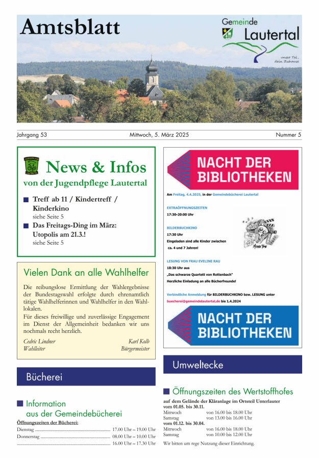 Amtsblatt der Gemeinde Lautertal Titelblatt 05/2025
