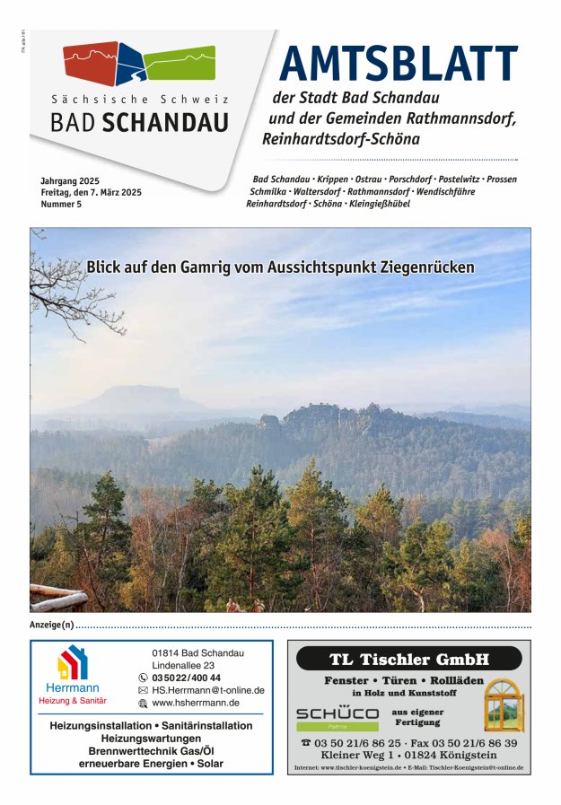 Amtsblatt der Stadt Bad Schandau und der Gemeinden Titelblatt 05/2025