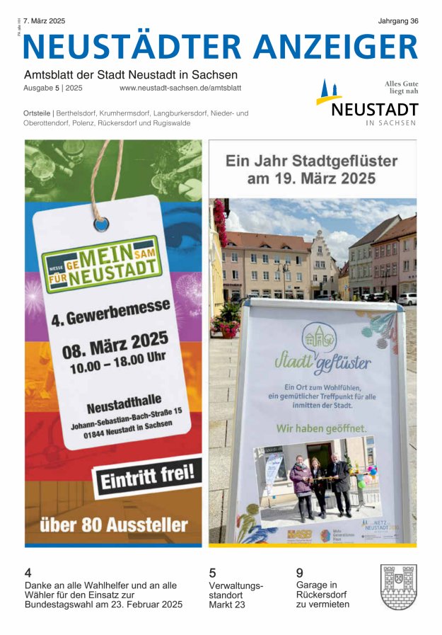Neustädter Anzeiger - Amts- und Heimatblatt der Stadt Neustadt in Sachsen Titelblatt 05/2025
