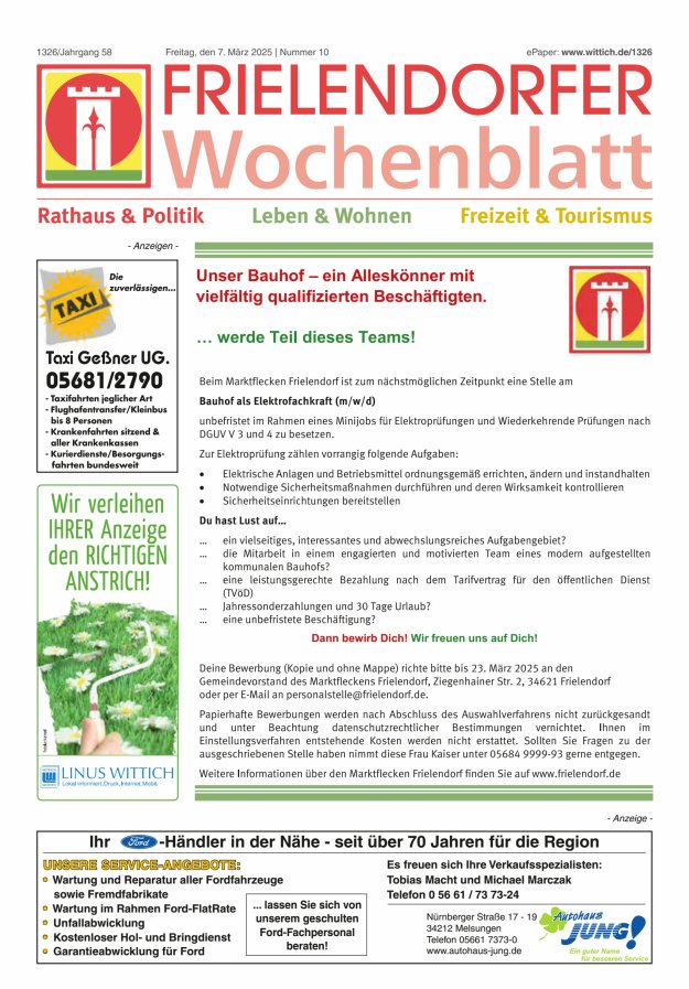 Frielendorfer Wochenblatt Titelblatt 10/2025
