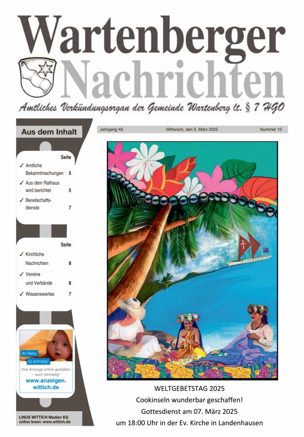 Wartenberger Nachrichten Titelblatt 10/2025