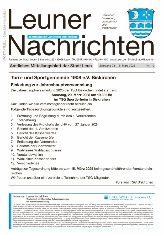 Leuner Nachrichten Titelblatt 10/2025