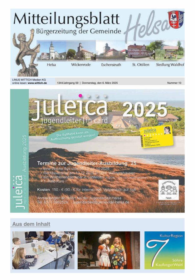 Mitteilungsblatt Helsa Titelblatt 10/2025