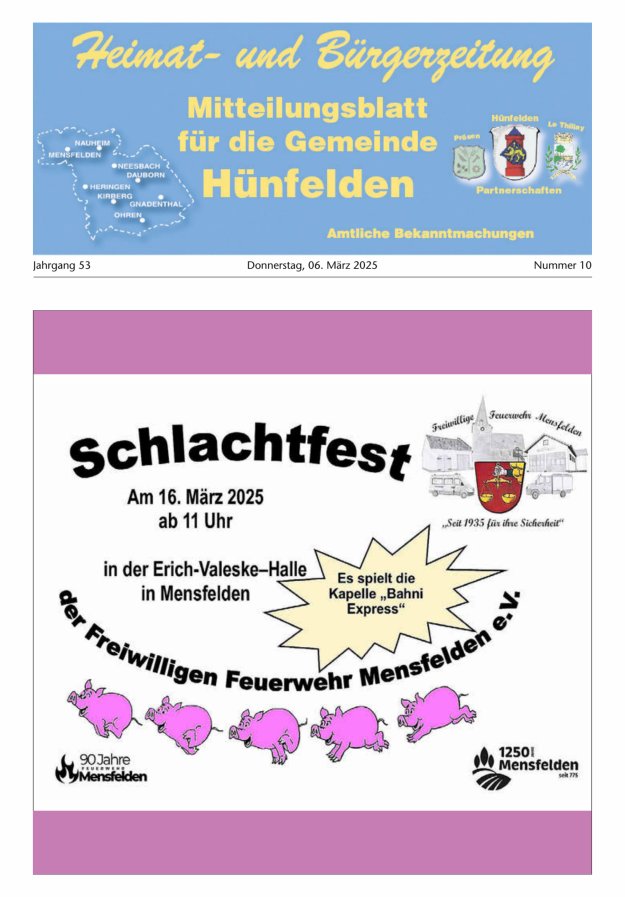 Mitteilungsblatt für die Gemeinde Hünfelden Titelblatt 10/2025