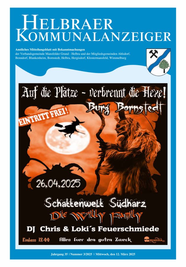 Helbraer Kommunalanzeiger – Amtliches Mitteilungsblatt mit Bekanntmachungen Titelblatt 03/2025