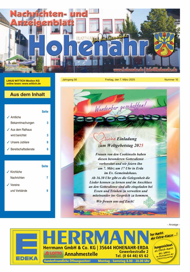 Nachrichten- und Anzeigenblatt für die Gemeinde Hohenahr Titelblatt 10/2025