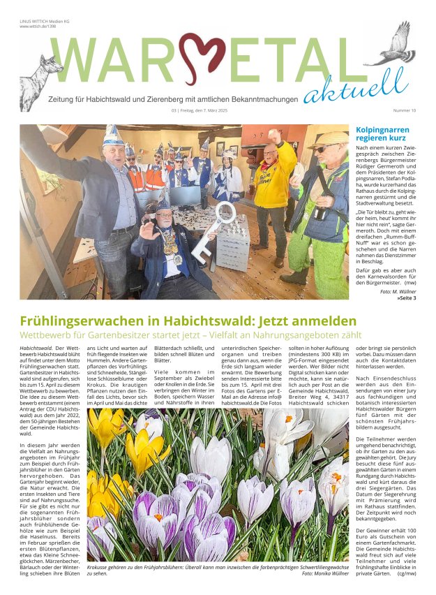 Warmetal aktuell (Habichtswald + Zierenberg) Titelblatt 10/2025