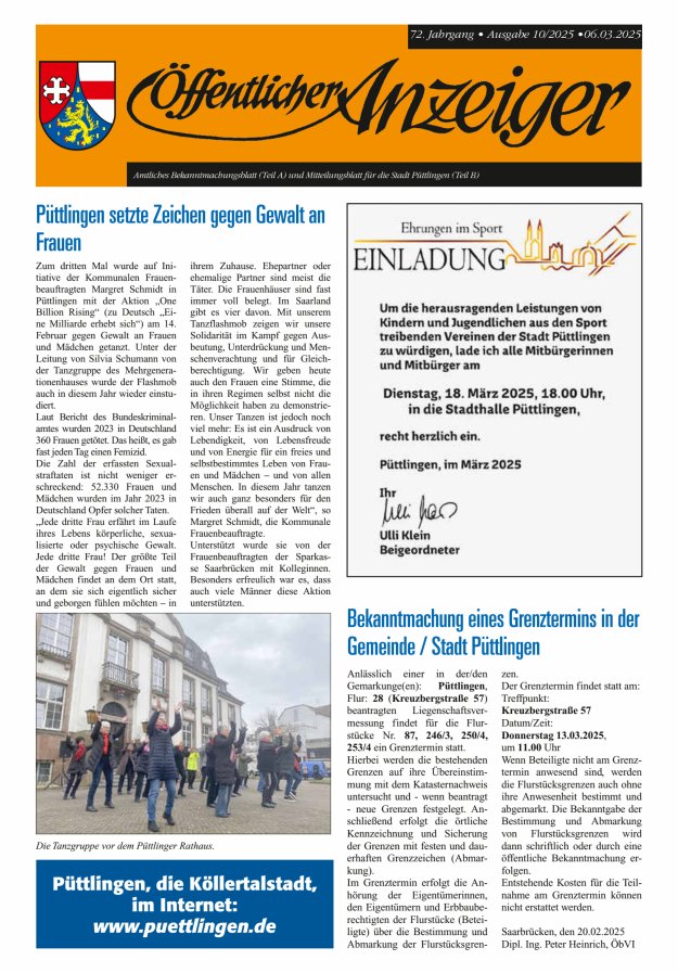 Öffentlicher Anzeiger - Stadt Püttlingen Titelblatt 10/2025