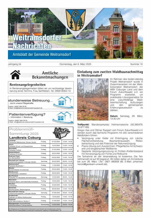 Weitramsdorfer Nachrichten Titelblatt 10/2025