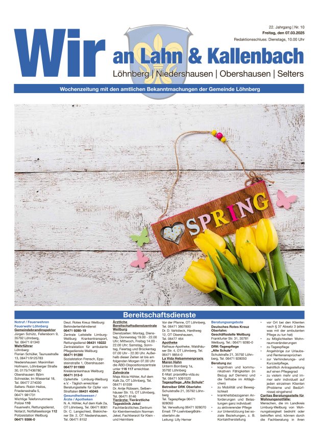 Amtliches Mitteilungsblatt der Gemeinde Löhnberg Titelblatt 10/2025