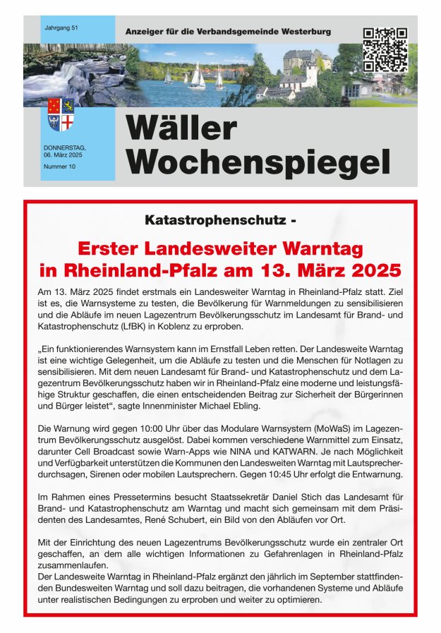 Wäller Wochenspiegel - Anzeiger für die Verbandsgemeinde Westerburg Titelblatt 10/2025