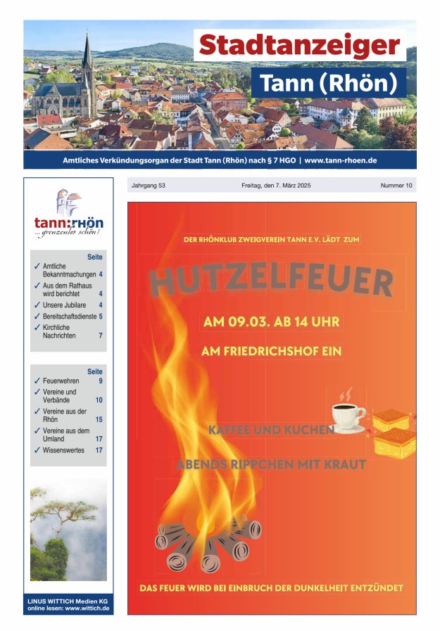 Stadtanzeiger Tann (Rhön) Titelblatt 10/2025