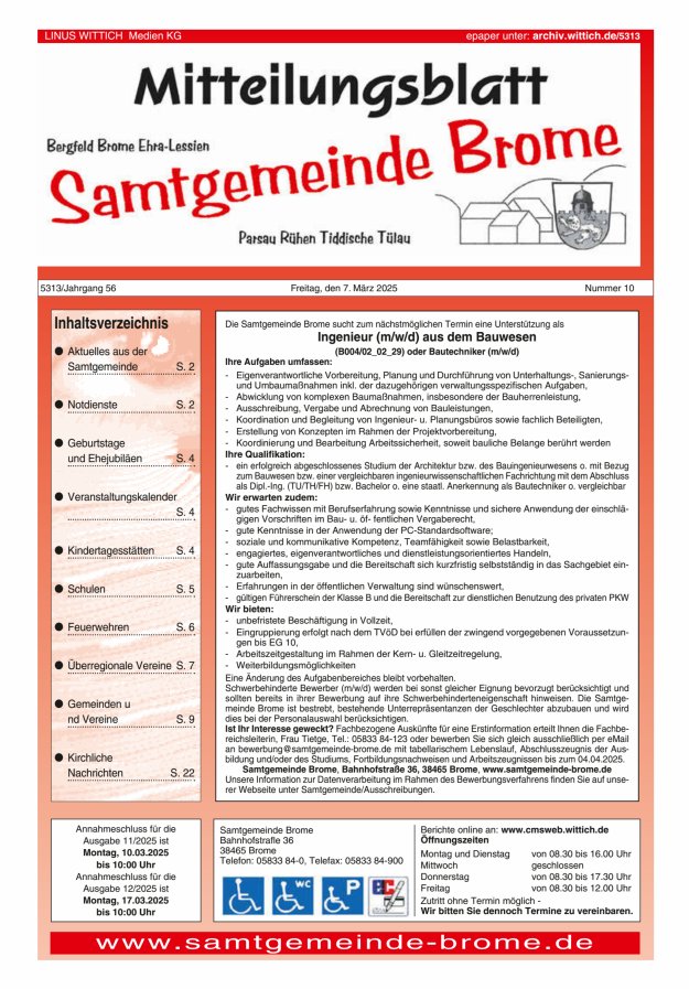 Mitteilungsblatt der Samtgemeinde Brome Titelblatt 10/2025