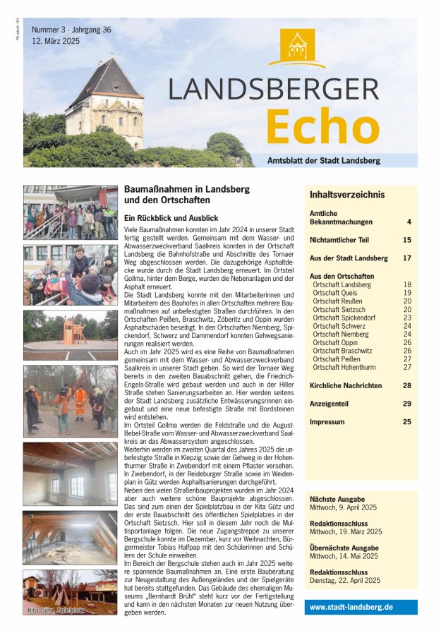 Landsberger Echo – Amtsblatt der Stadt Landsberg Titelblatt 03/2025
