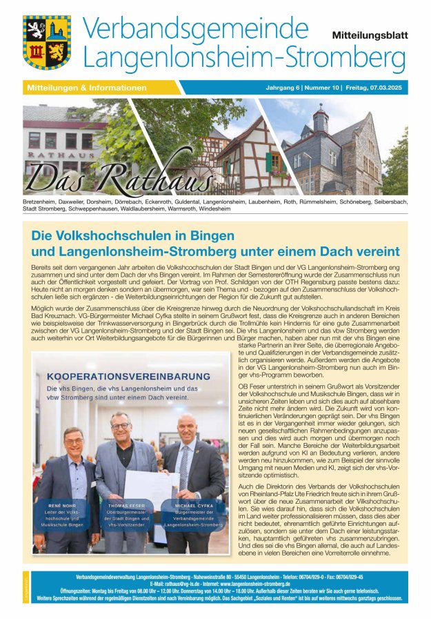 Das Rathaus - MTB d VG Langenlonsheim-Stromberg Titelblatt 10/2025