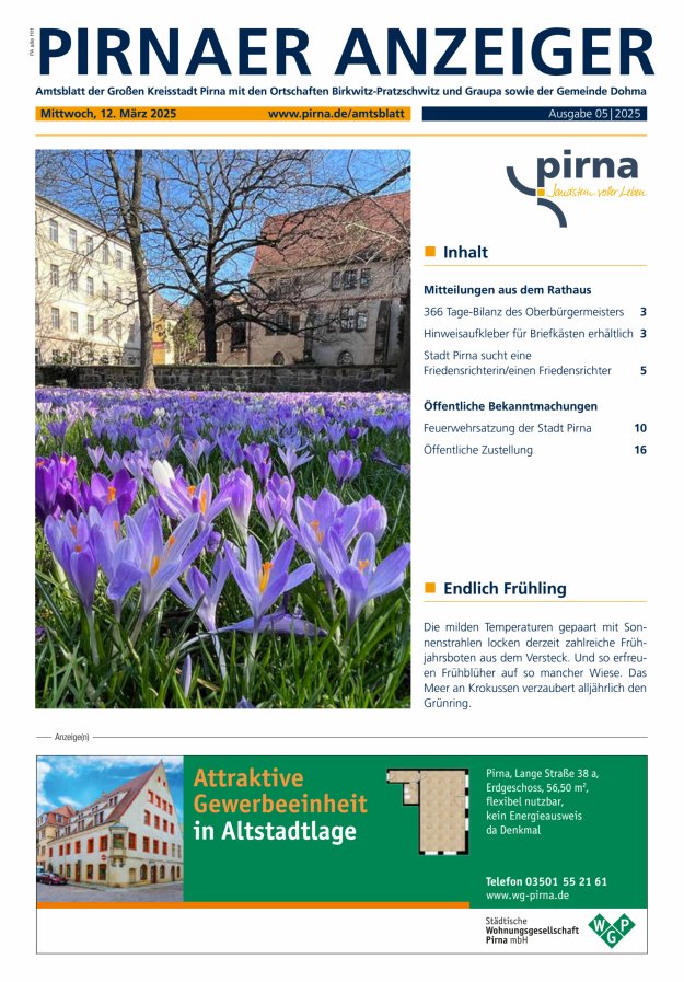 Pirnaer Anzeiger Titelblatt 05/2025
