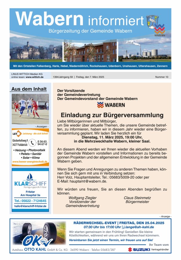 Wabern informiert Titelblatt 10/2025
