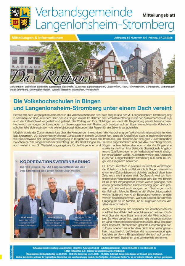 Das Rathaus - MTB d VG Langenlonsheim-Stromberg  Titelblatt 10/2025