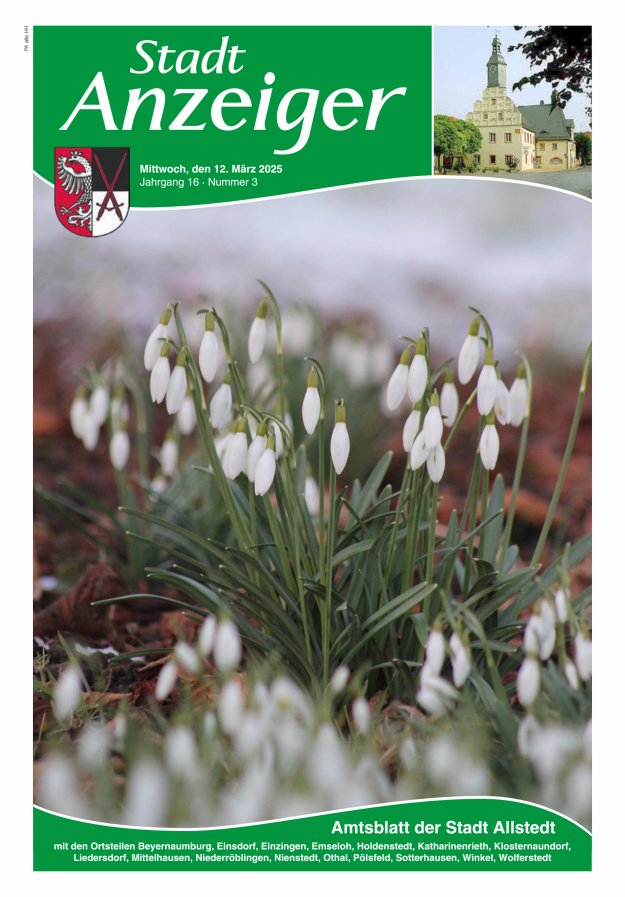 Stadtanzeiger Amtsblatt der Stadt Allstedt mit den Ortsteilen Titelblatt 03/2025