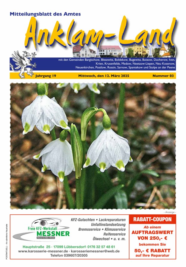 Mitteilungsblatt des Amtes Anklam-Land Titelblatt 03/2025