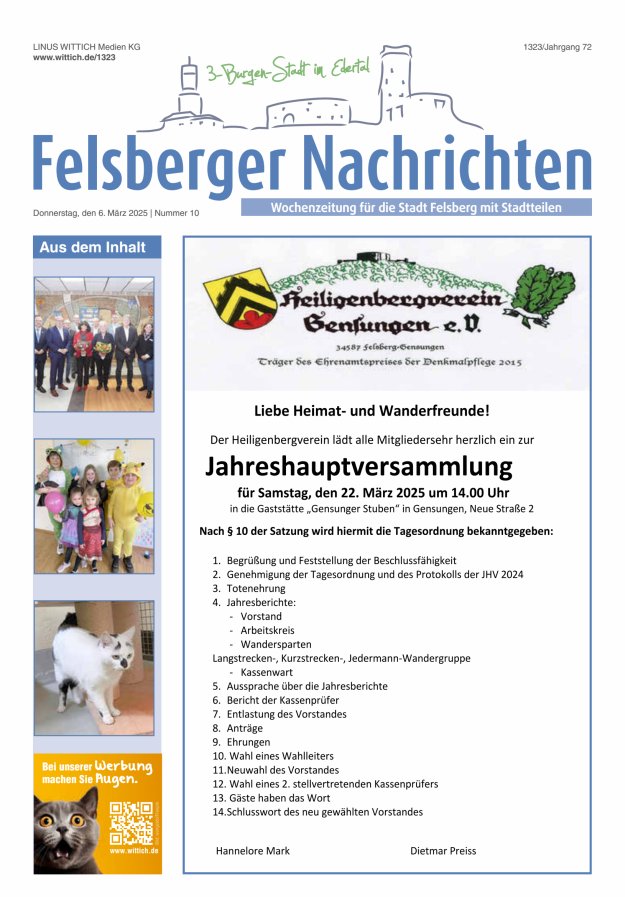 Felsberger Nachrichten Titelblatt 10/2025