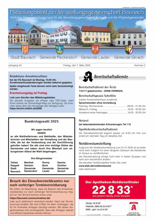 Mitteilungsblatt Verwaltungsgemeinschaft Baunach Titelblatt 05/2025