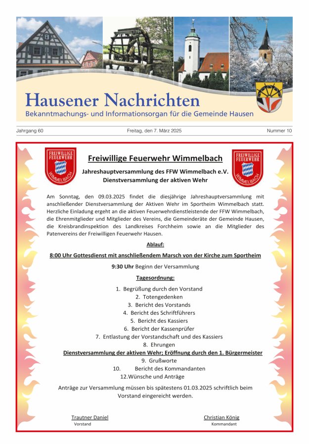 Hausener Nachrichten Titelblatt 10/2025