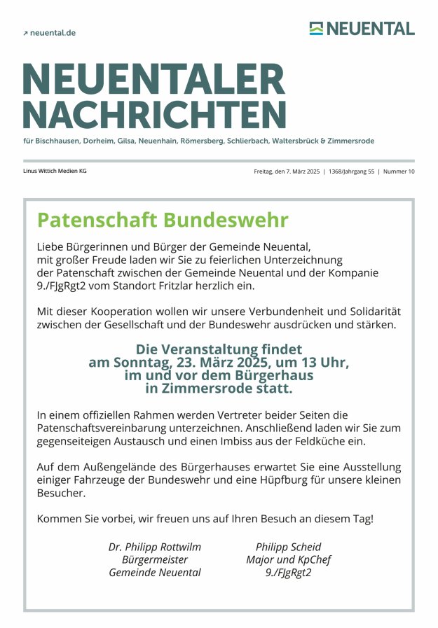 Neuentaler Nachrichten Titelblatt 10/2025