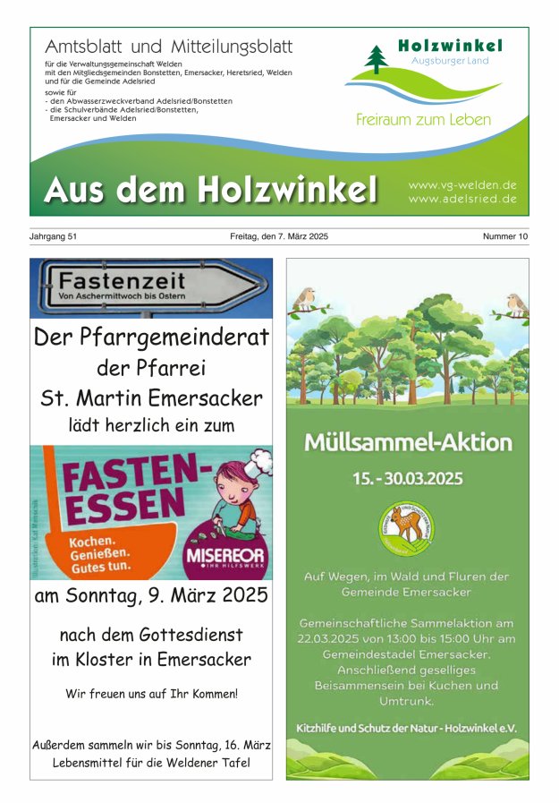 Aus dem Holzwinkel Amtsblatt u Mitteilungsblatt f VG Welden u GemAdelsried Titelblatt 10/2025