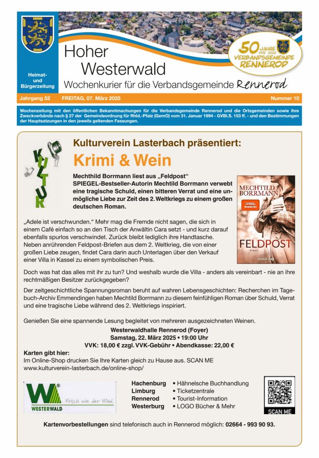 Hoher Westerwald - Wochenkurier für die Verbandsgemeinde Rennerod Titelblatt 10/2025