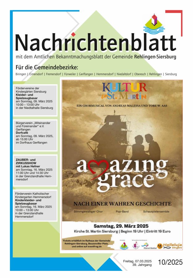 Nachrichtenblatt Rehlingen-Siersburg Titelblatt 10/2025