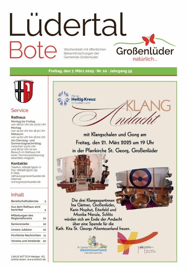 Wochenblatt mit öffentlichen Bekanntmachungen der Gemeinde Großenlüder Titelblatt 10/2025
