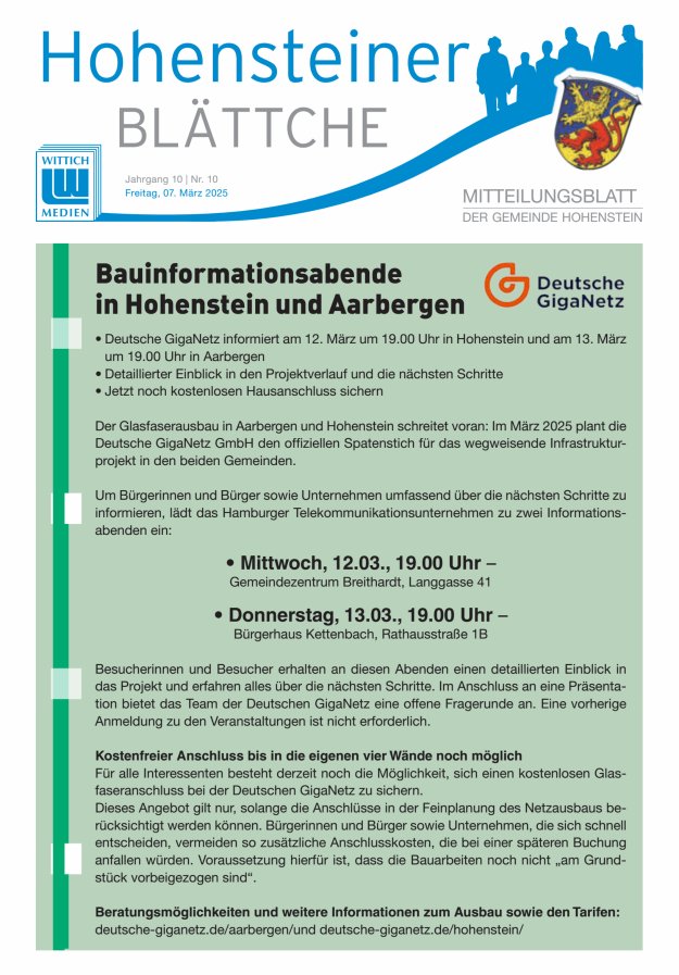 Hohensteiner Blättche Titelblatt 10/2025