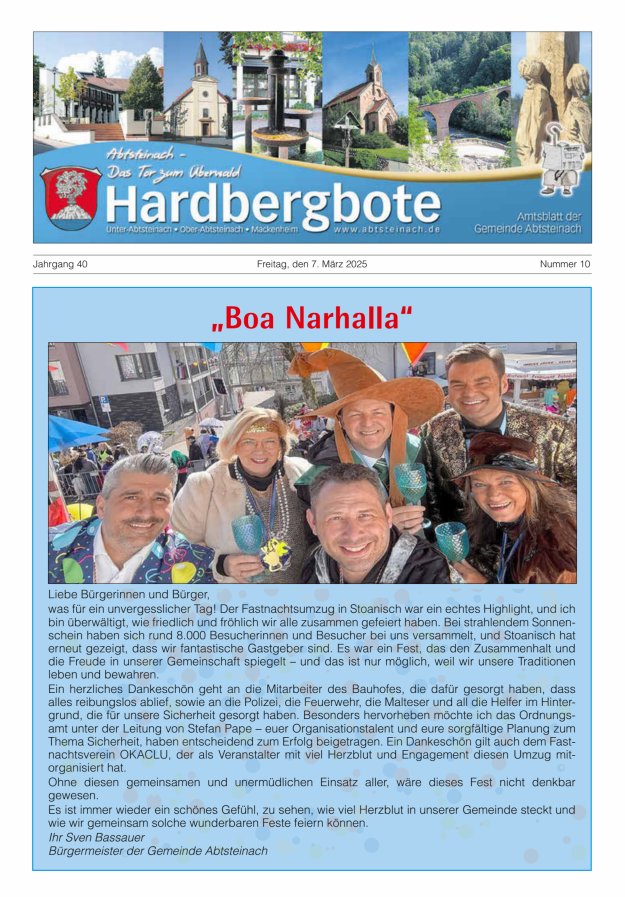 Hardbergbote - Mitteilungsblatt der Gemeinde Abtsteinach Titelblatt 10/2025