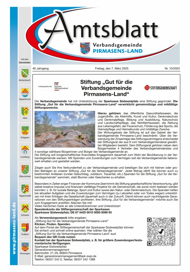 Amtsblatt VG Pirmasens-Land Titelblatt 10/2025