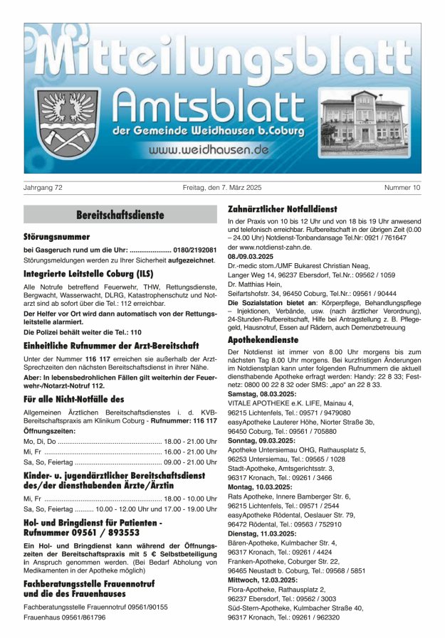 Mitteilungsblatt - Amtsblatt der Gemeinde Weidhausen b Coburg Titelblatt 10/2025