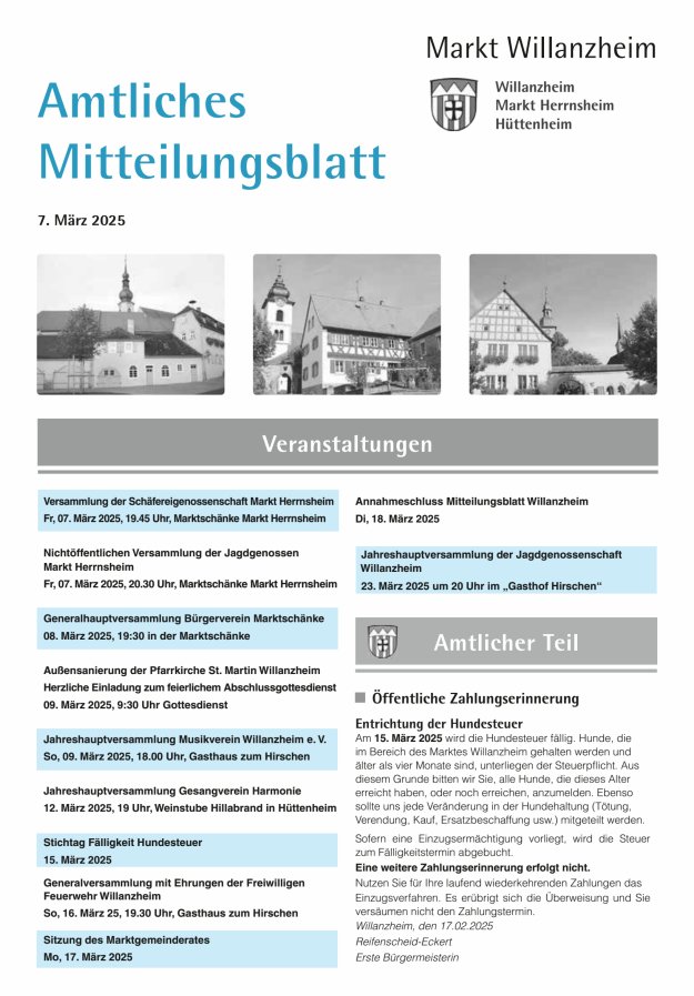 Amtliches Mitteilungsblatt des Marktes Willanzheim Titelblatt 05/2025