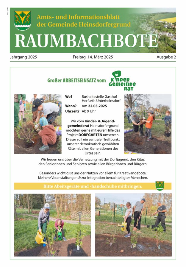 Raumbachbote – Amt- und Informationsblatt der Gemeinde Heinsdorfergrund Titelblatt 02/2025