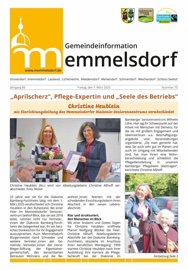 Mitteilungsblatt der Gemeinde Memmelsdorf Titelblatt 10/2025