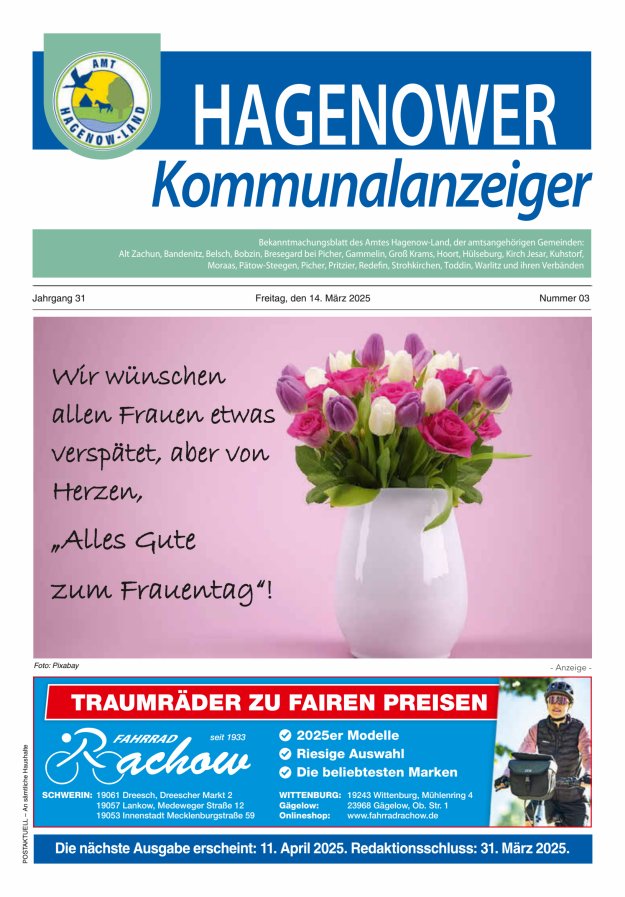 Hagenower Kommunalanzeiger Titelblatt 03/2025