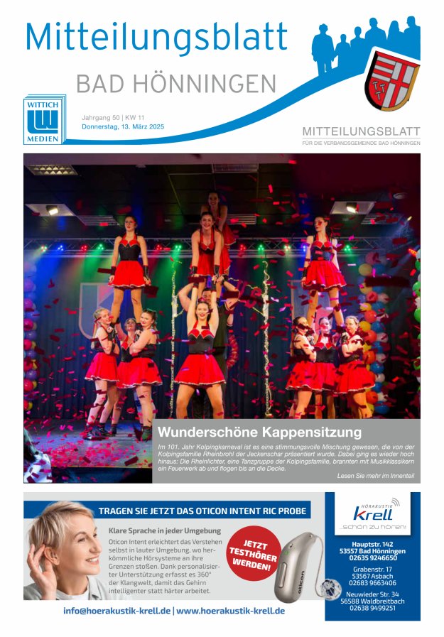 Mitteilungsblatt für den Bereich der Verbandsgemeinde Bad Hönningen Titelblatt 11/2025